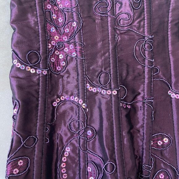 Purple Satin Floral Embroidered Corset With Sequins & Lace-Up Back Design Medium - Picture 14 of 14